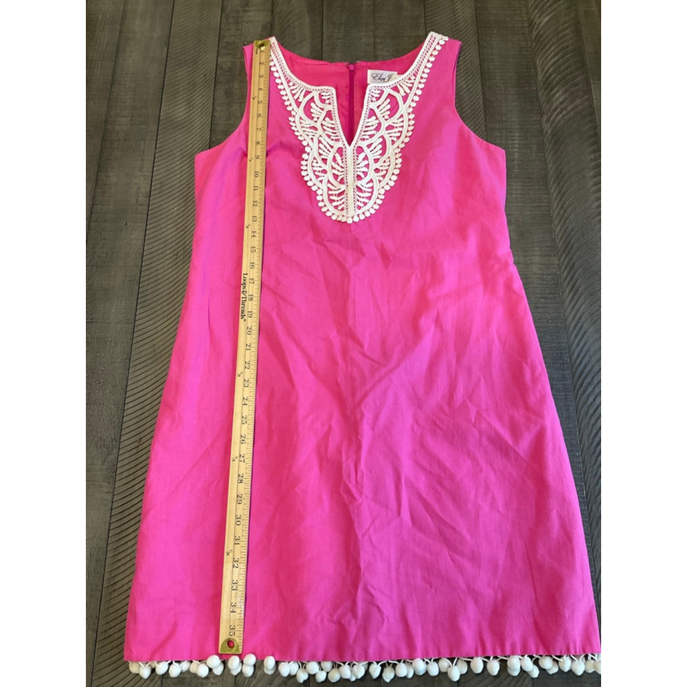 Eliza J Pink Pom Pom Trim Shift Dress Size 12 Linen Blend - Picture 7 of 7